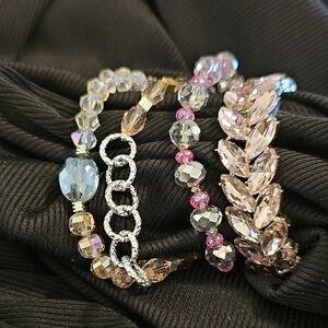 Erimish Pink and Silver Crystal Bracelet Set Of 4